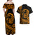 Polynesian Plumeria Couples Matching Off Shoulder Maxi Dress and Hawaiian Shirt Ride The Waves - Orange LT7 - Polynesian Pride