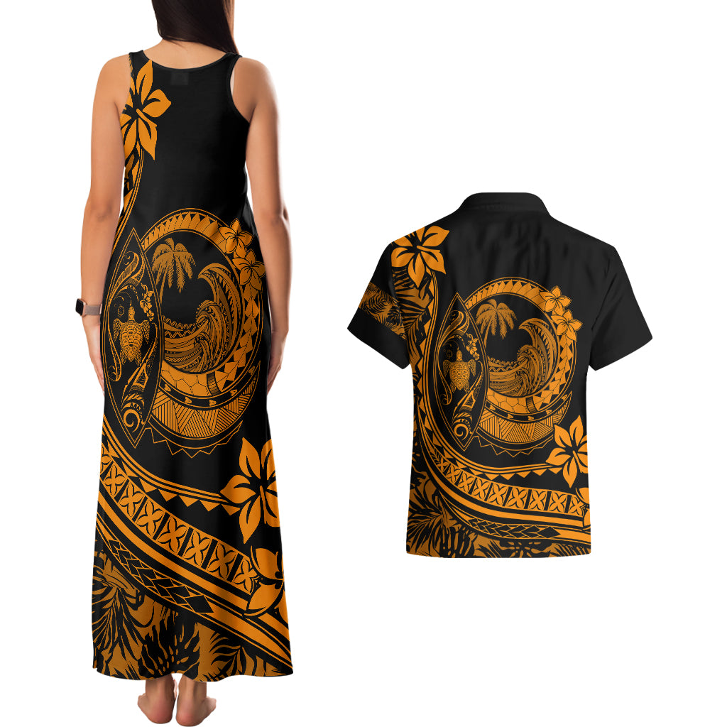 Polynesian Plumeria Couples Matching Tank Maxi Dress And Hawaiian Shirt Ride The Waves - Orange LT7 - Polynesian Pride