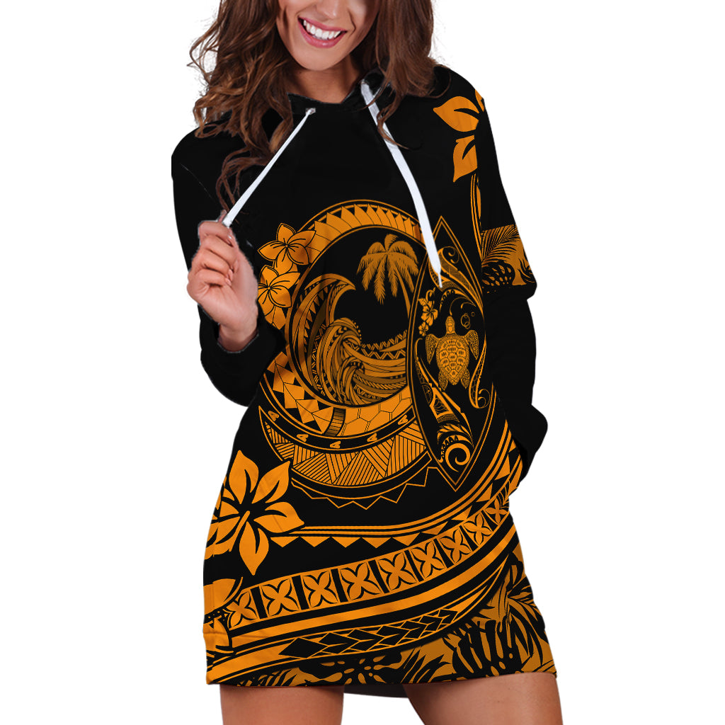 Polynesian Plumeria Hoodie Dress Ride The Waves - Orange LT7 Orange - Polynesian Pride