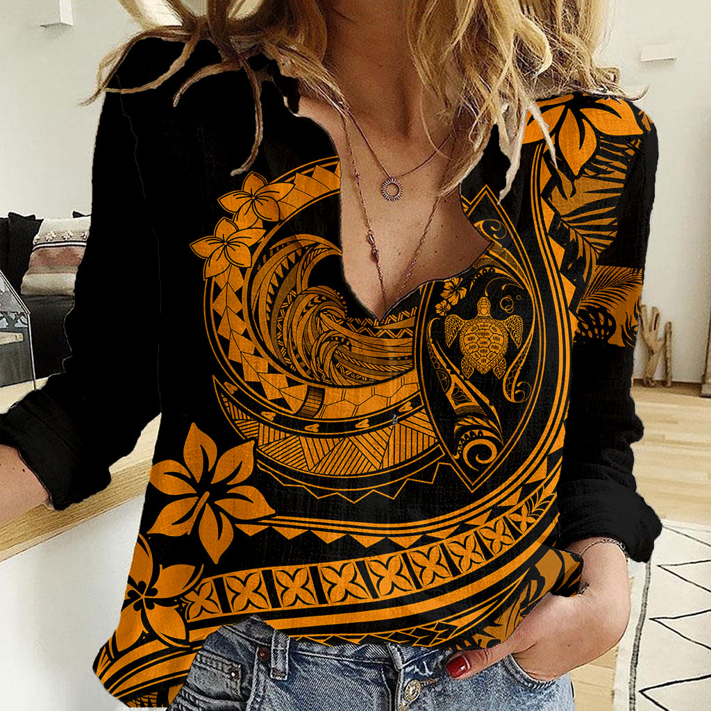 Polynesian Plumeria Women Casual Shirt Ride The Waves - Orange LT7 Female Orange - Polynesian Pride