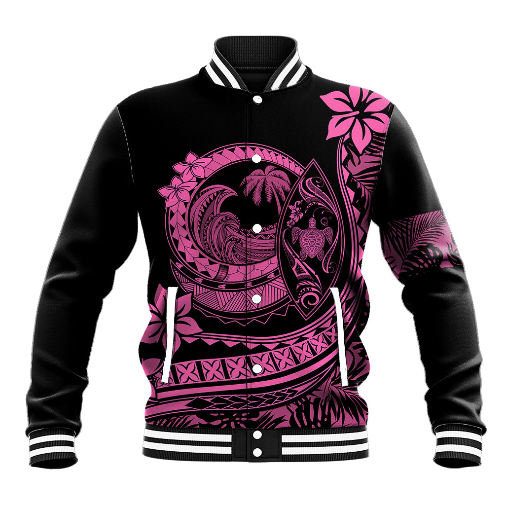 Polynesian Plumeria Baseball Jacket Ride The Waves - Pink LT7 Unisex Pink - Polynesian Pride
