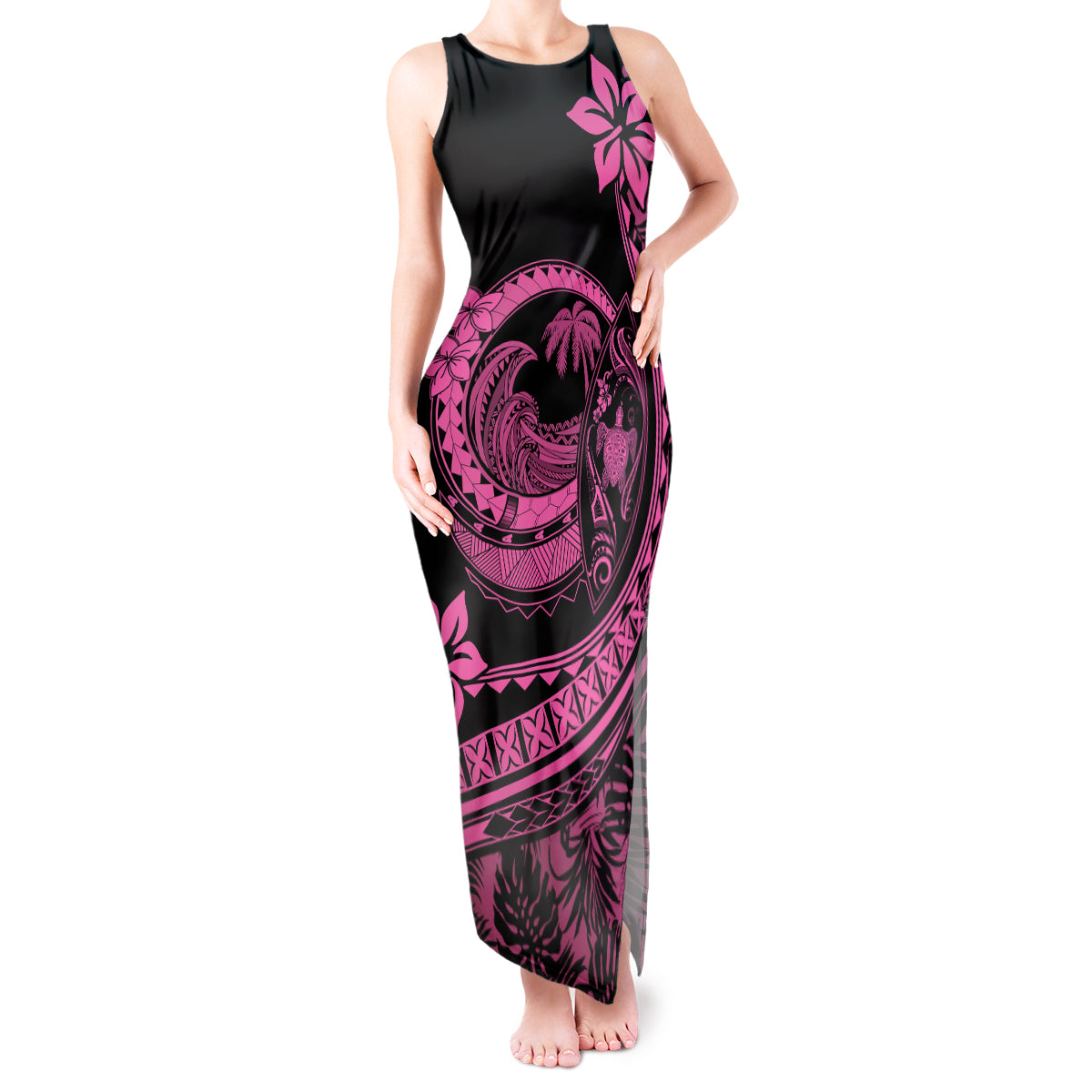 Polynesian Plumeria Tank Maxi Dress Ride The Waves - Pink LT7 Women Pink - Polynesian Pride