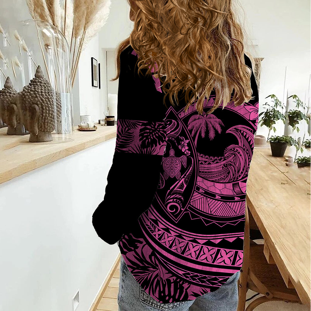 Polynesian Plumeria Women Casual Shirt Ride The Waves - Pink LT7 - Polynesian Pride