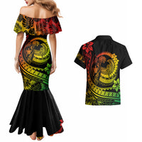 Polynesian Plumeria Couples Matching Mermaid Dress And Hawaiian Shirt Ride The Waves - Reggae LT7 - Polynesian Pride