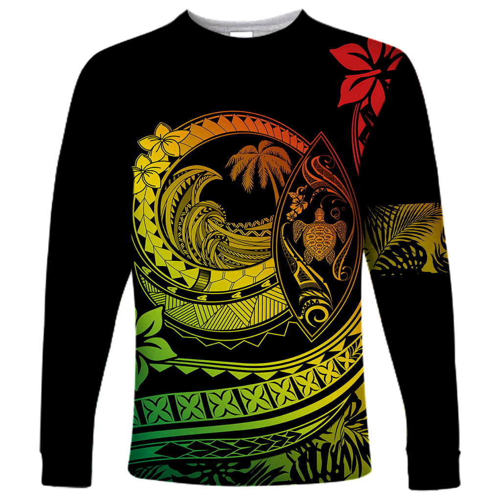 Polynesian Plumeria Long Sleeve Shirt Ride The Waves - Reggae LT7 Unisex Reggae - Polynesian Pride