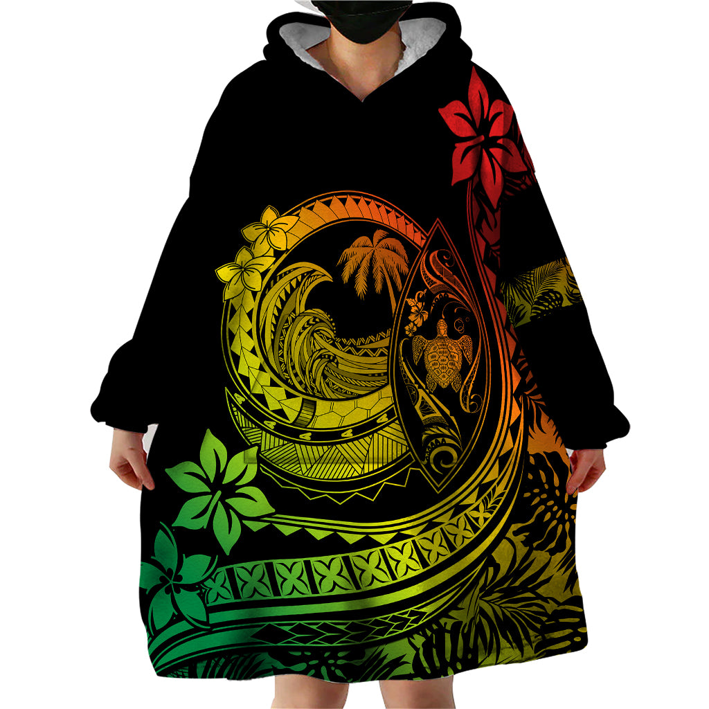 Polynesian Plumeria Wearable Blanket Hoodie Ride The Waves - Reggae LT7 - Polynesian Pride