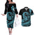 Polynesian Plumeria Couples Matching Off The Shoulder Long Sleeve Dress and Hawaiian Shirt Ride The Waves - Turquoise LT7 Turquoise - Polynesian Pride