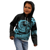 Polynesian Plumeria Kid Hoodie Ride The Waves - Turquoise LT7 - Polynesian Pride