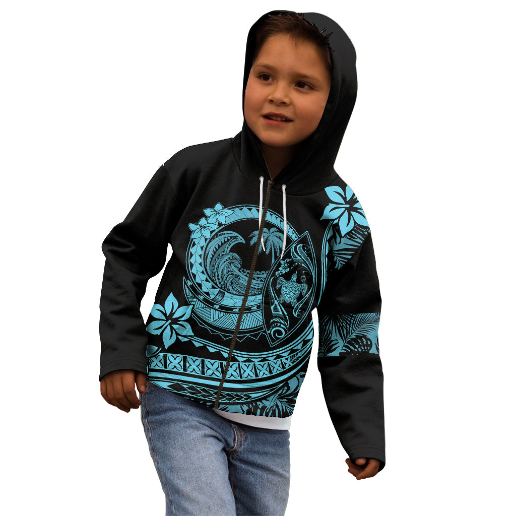 Polynesian Plumeria Kid Hoodie Ride The Waves - Turquoise LT7 - Polynesian Pride
