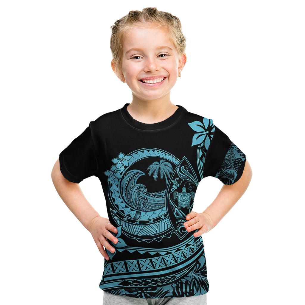 Polynesian Plumeria Kid T Shirt Ride The Waves - Turquoise LT7 Turquoise - Polynesian Pride