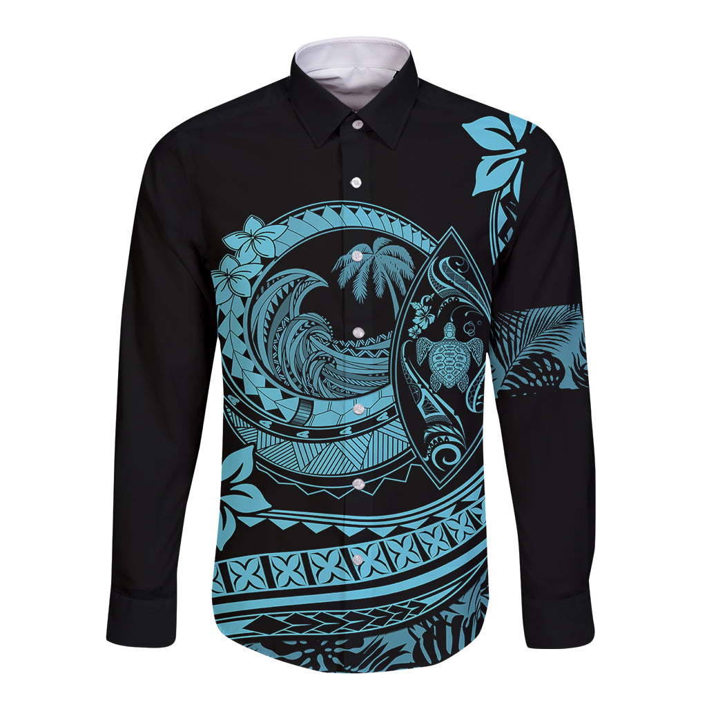 Polynesian Plumeria Long Sleeve Button Shirt Ride The Waves - Turquoise LT7 Unisex Turquoise - Polynesian Pride