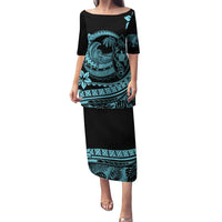 Polynesian Plumeria Puletasi Ride The Waves - Turquoise LT7 Long Dress Turquoise - Polynesian Pride