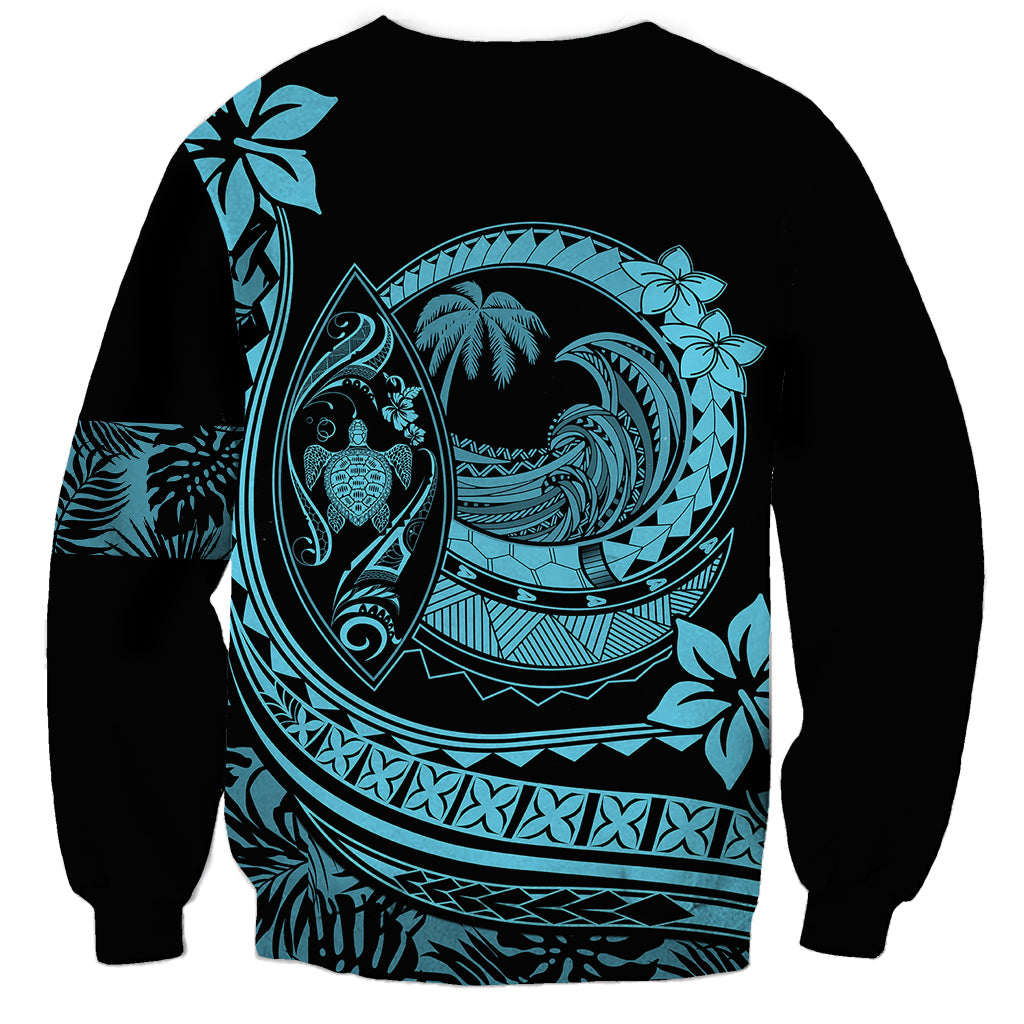 Polynesian Plumeria Sweatshirt Ride The Waves - Turquoise LT7 - Polynesian Pride