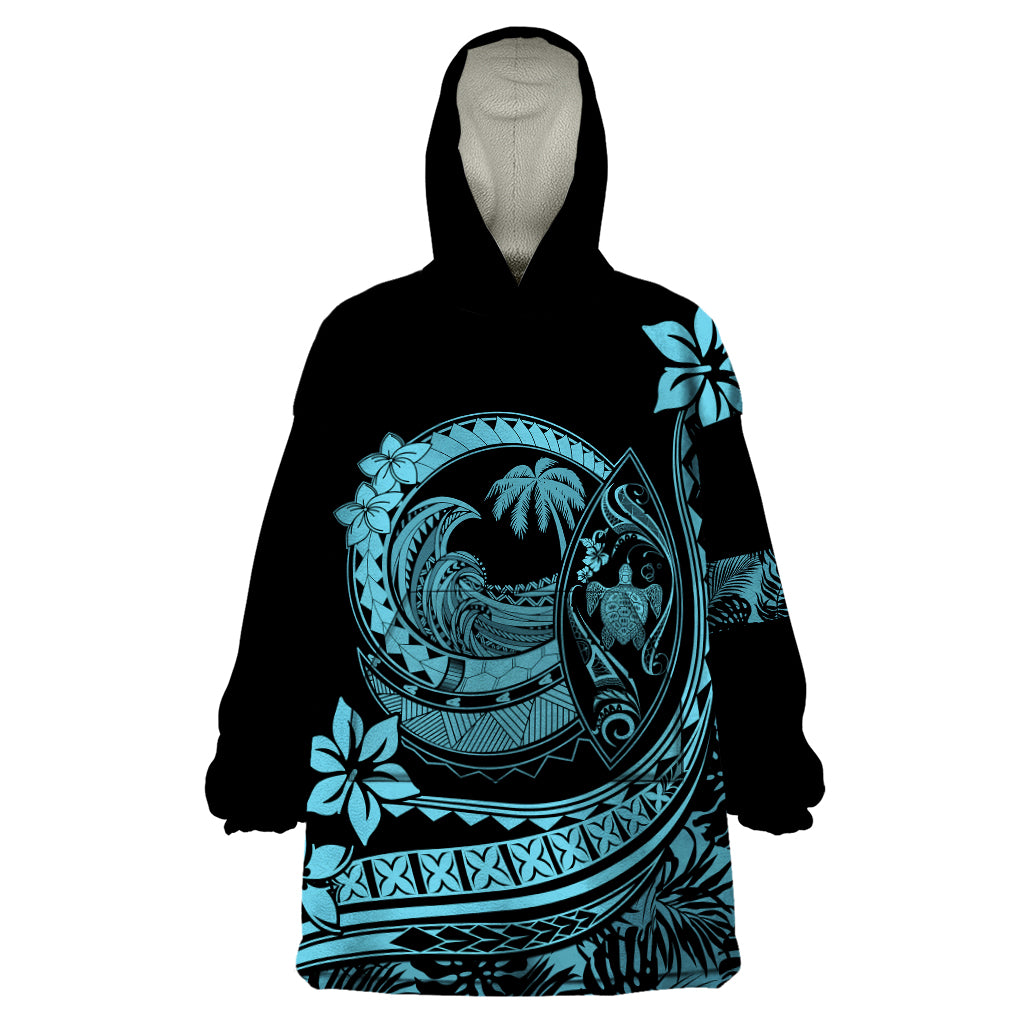 Polynesian Plumeria Wearable Blanket Hoodie Ride The Waves - Turquoise LT7 One Size Turquoise - Polynesian Pride