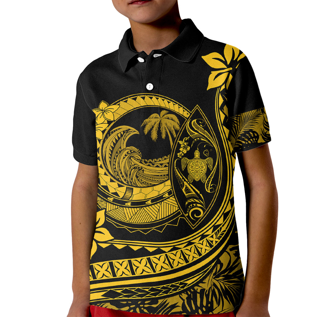Polynesian Plumeria Kid Polo Shirt Ride The Waves - Yellow LT7 Kid Yellow - Polynesian Pride