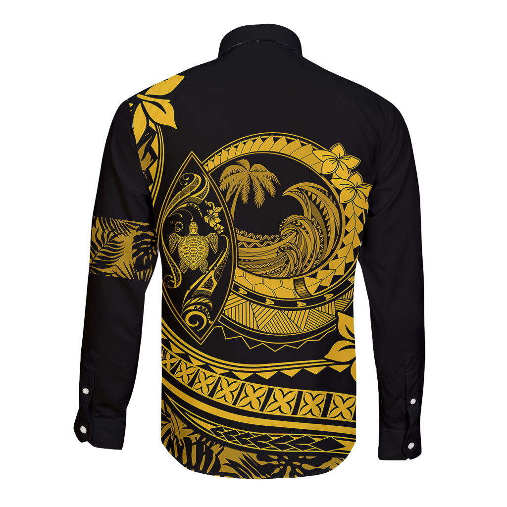 Polynesian Plumeria Long Sleeve Button Shirt Ride The Waves - Yellow LT7 - Polynesian Pride