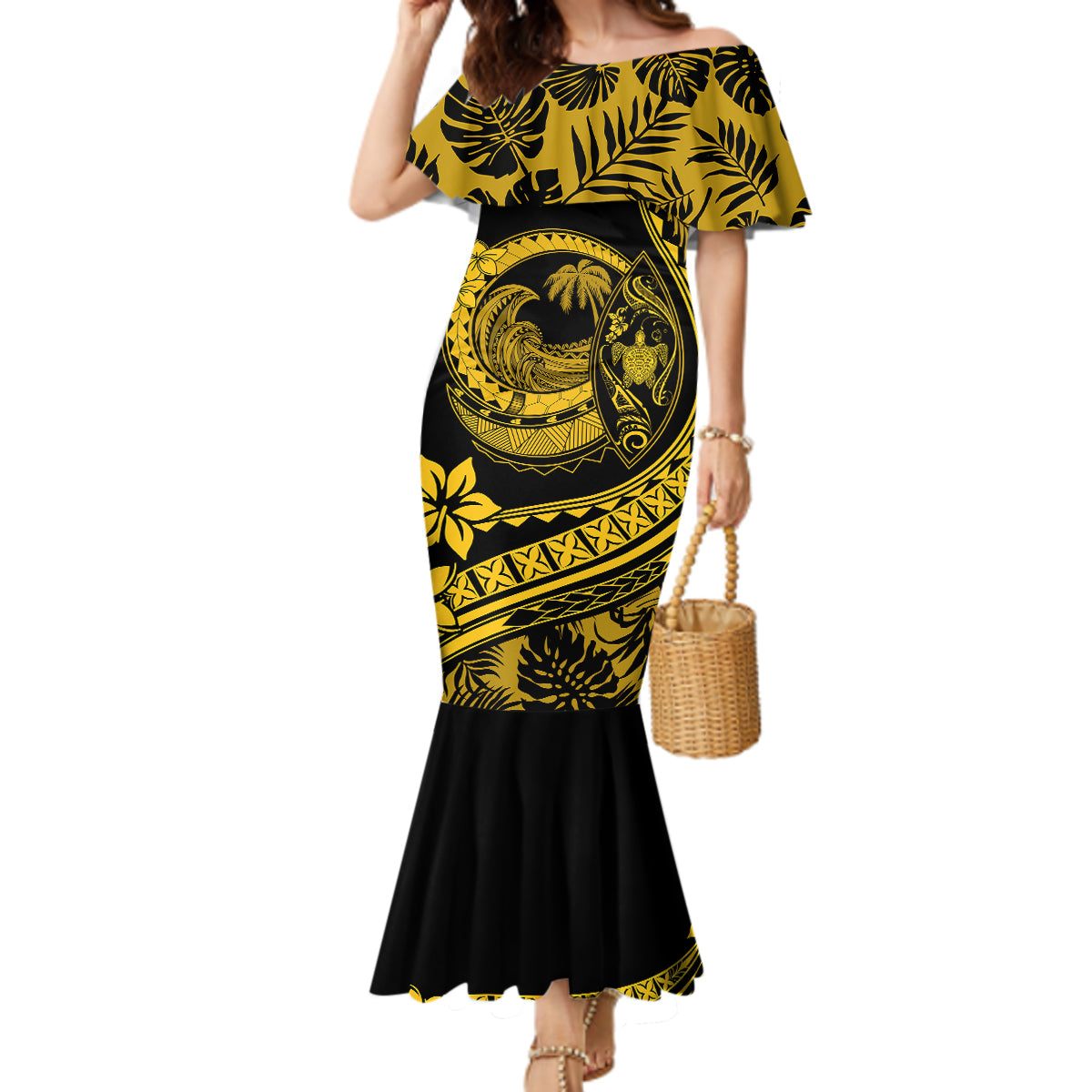 Polynesian Plumeria Mermaid Dress Ride The Waves - Yellow LT7 Women Yellow - Polynesian Pride