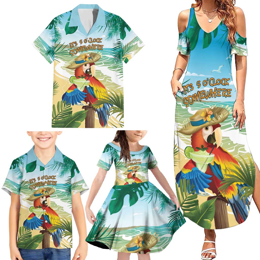 Aloha Hawaii It's 5 o'clock Somewhere Family Matching Summer Maxi Dress and Hawaiian Shirt - Polynesian Pride
