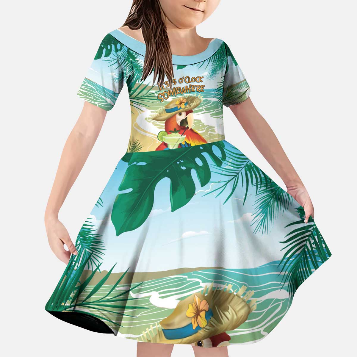 Aloha Hawaii It's 5 o'clock Somewhere Kid Short Sleeve Dress - Polynesian Pride