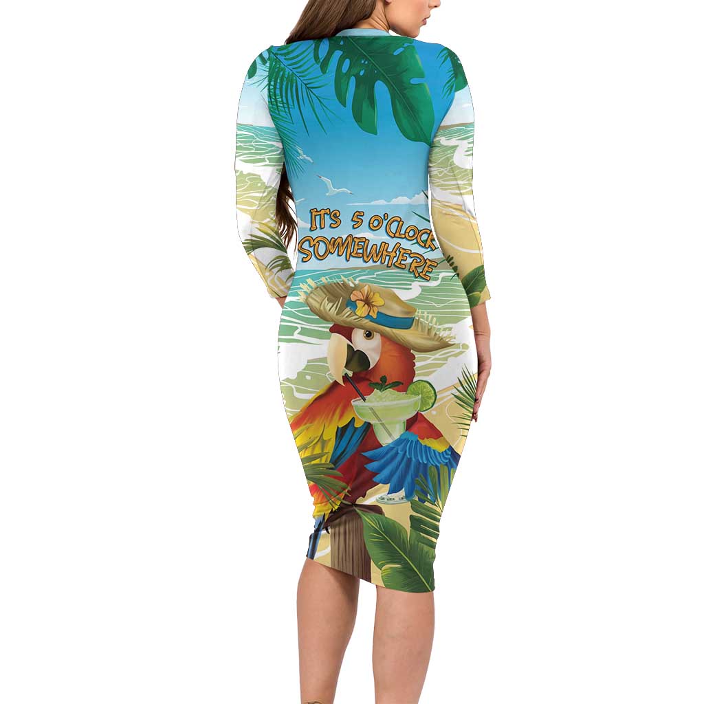 Aloha Hawaii It's 5 o'clock Somewhere Long Sleeve Bodycon Dress - Polynesian Pride