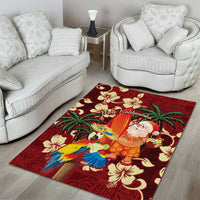 Crimson Red Tropical Christmas Hawaii Tapa Area Rug Aloha Santa Drink Party - Polynesian Pride