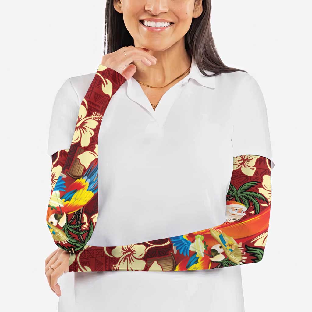 Crimson Red Tropical Christmas Hawaii Tapa Arm Sleeves Aloha Santa Drink Party - Polynesian Pride