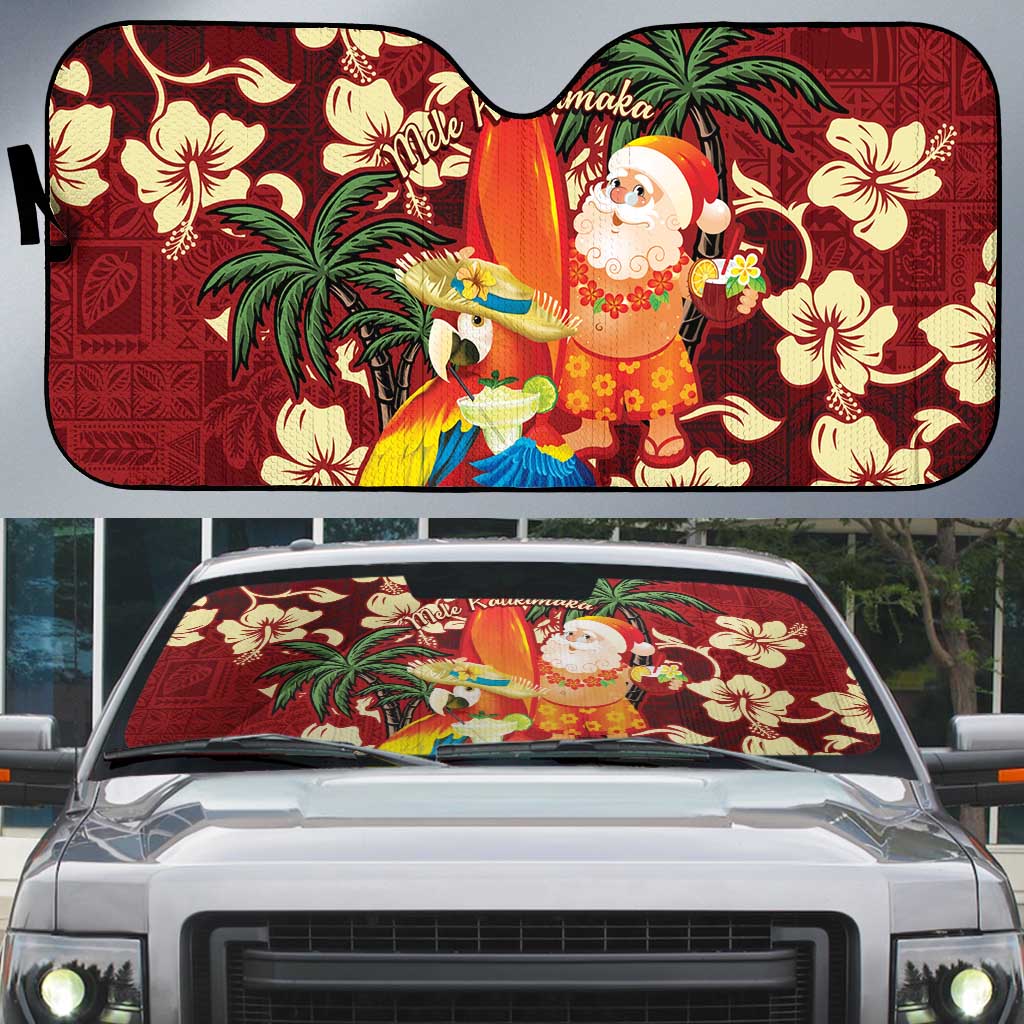 Crimson Red Tropical Christmas Hawaii Tapa Auto Sun Shade Aloha Santa Drink Party - Polynesian Pride