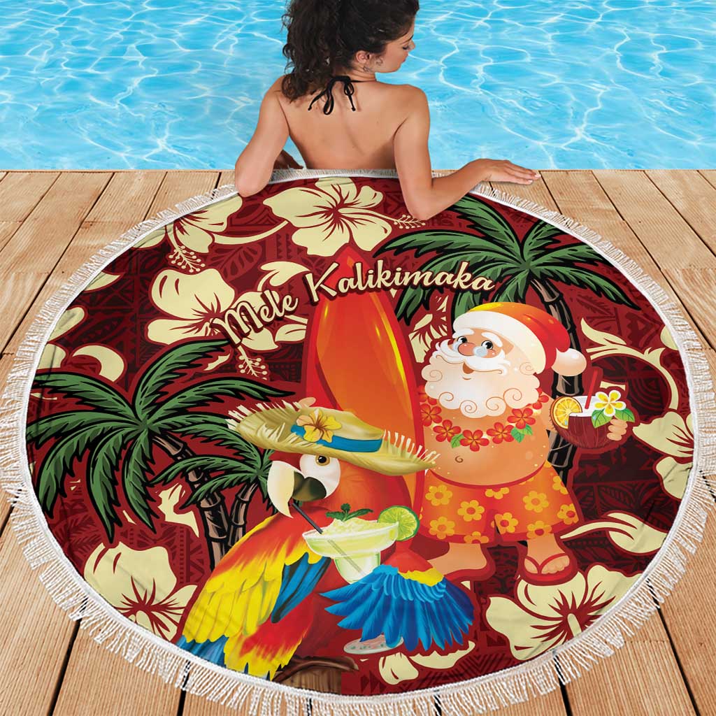 Crimson Red Tropical Christmas Hawaii Tapa Beach Blanket Aloha Santa Drink Party - Polynesian Pride