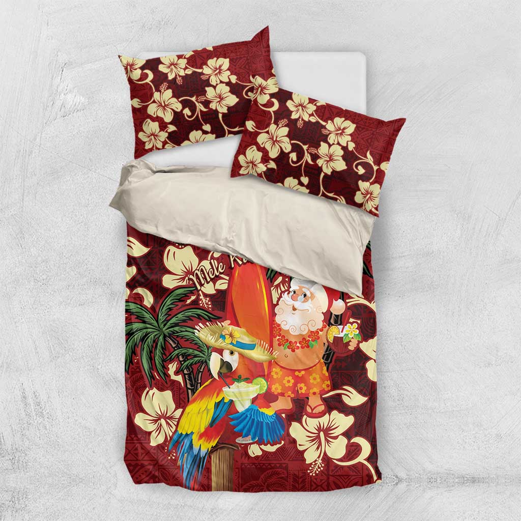Crimson Red Tropical Christmas Hawaii Tapa Bedding Set Aloha Santa Drink Party - Polynesian Pride