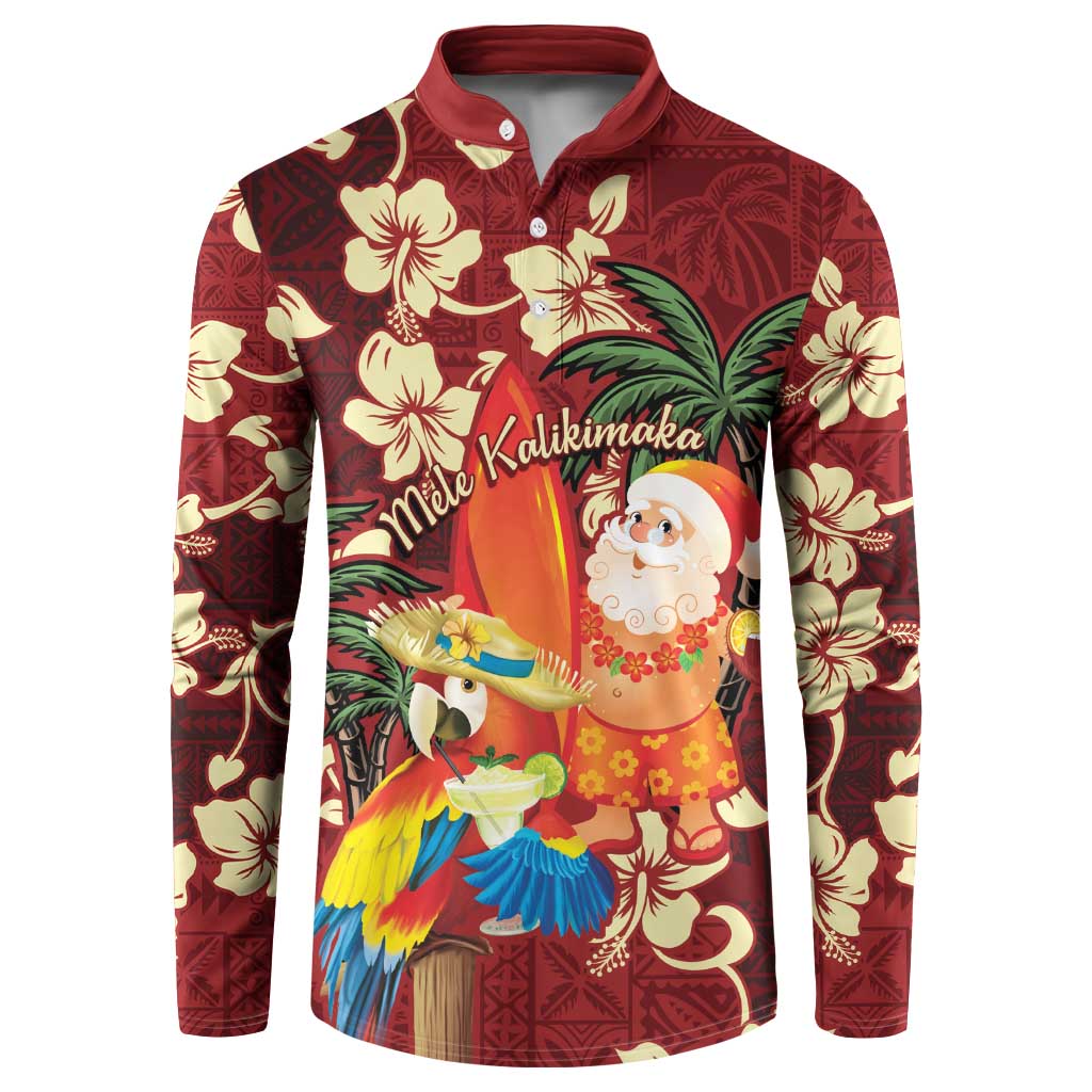 Crimson Red Tropical Christmas Hawaii Tapa Button Sweatshirt Aloha Santa Drink Party - Polynesian Pride