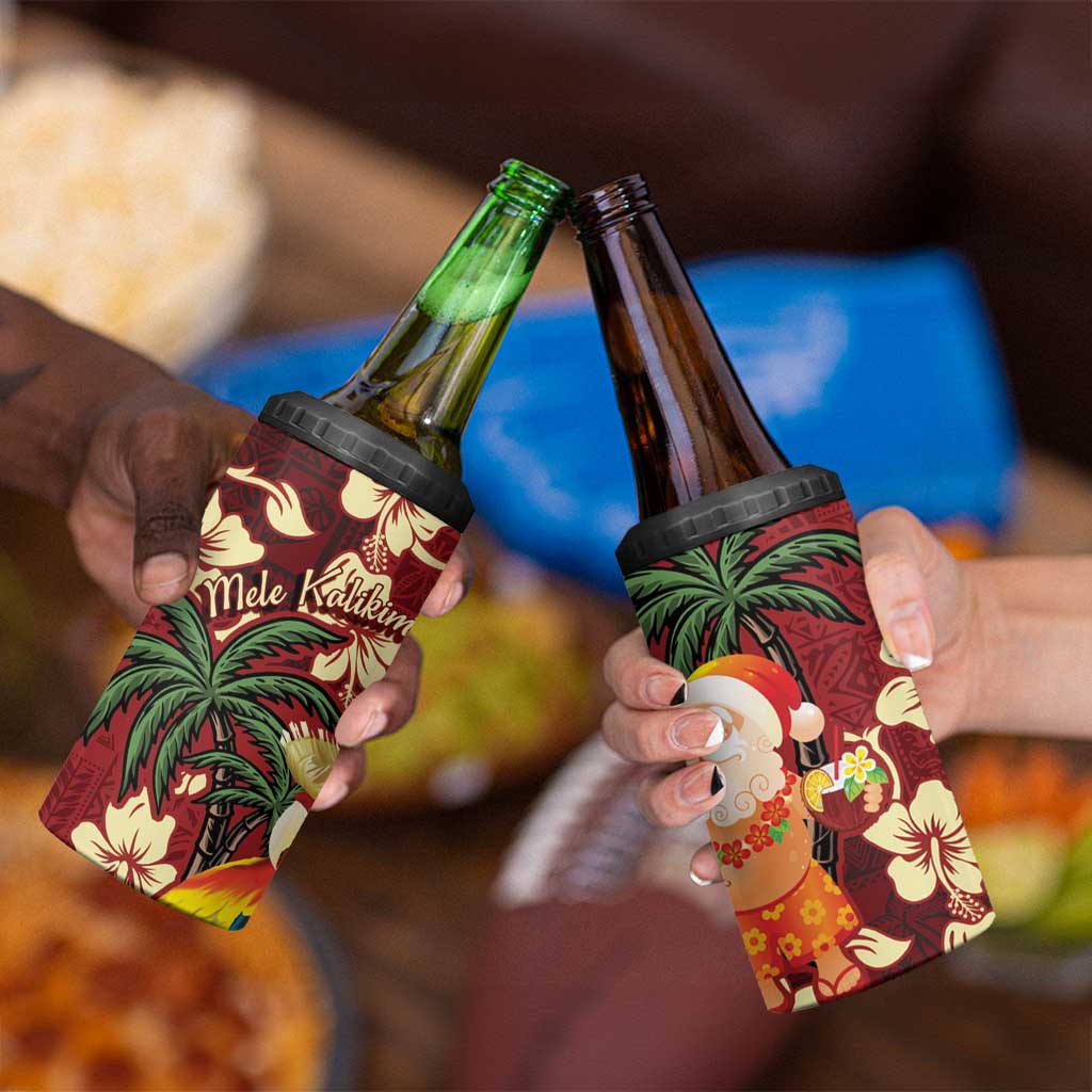 Crimson Red Tropical Christmas Hawaii Tapa 4 in 1 Can Cooler Tumbler Aloha Santa Drink Party - Polynesian Pride