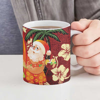 Crimson Red Tropical Christmas Hawaii Tapa Ceramic Mug Aloha Santa Drink Party - Polynesian Pride