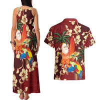 Crimson Red Tropical Christmas Hawaii Tapa Couples Matching Tank Maxi Dress and Hawaiian Shirt Aloha Santa Drink Party LT7 - Polynesian Pride