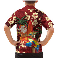 Crimson Red Tropical Christmas Hawaii Tapa Family Matching Mermaid Dress and Hawaiian Shirt Aloha Santa Drink Party LT7 - Polynesian Pride