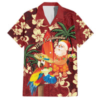 Crimson Red Tropical Christmas Hawaii Tapa Family Matching Off The Shoulder Long Sleeve Dress and Hawaiian Shirt Aloha Santa Drink Party - Polynesian Pride