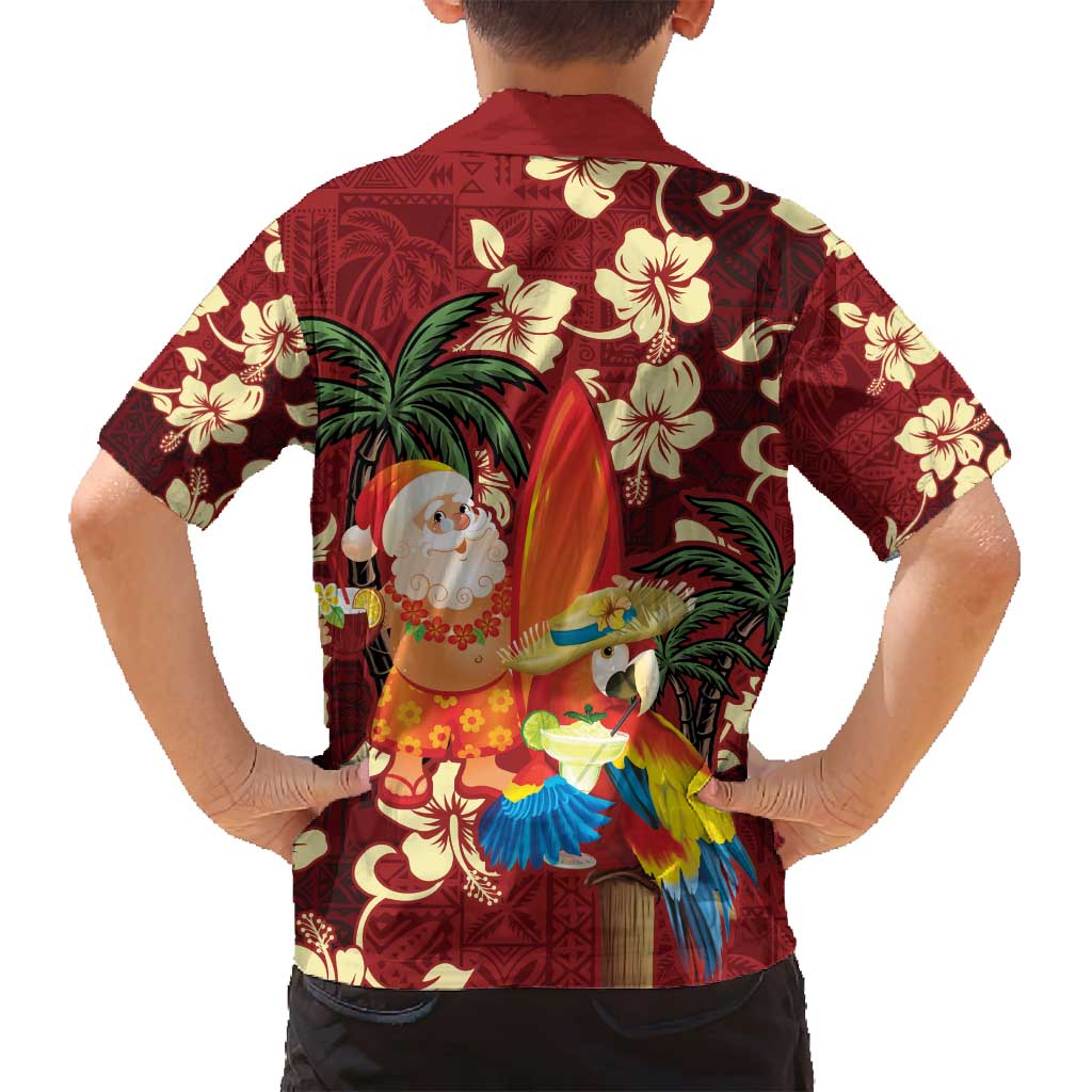 Crimson Red Tropical Christmas Hawaii Tapa Family Matching Puletasi and Hawaiian Shirt Aloha Santa Drink Party LT7 - Polynesian Pride