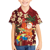 Crimson Red Tropical Christmas Hawaii Tapa Family Matching Puletasi and Hawaiian Shirt Aloha Santa Drink Party LT7 Son's Shirt Red - Polynesian Pride