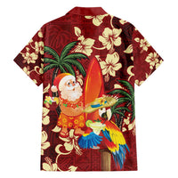 Crimson Red Tropical Christmas Hawaii Tapa Family Matching Short Sleeve Bodycon Dress and Hawaiian Shirt Aloha Santa Drink Party LT7 - Polynesian Pride