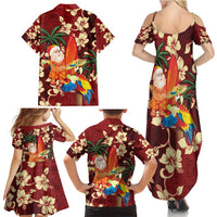 Crimson Red Tropical Christmas Hawaii Tapa Family Matching Summer Maxi Dress and Hawaiian Shirt Aloha Santa Drink Party LT7 - Polynesian Pride