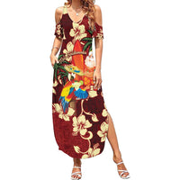 Crimson Red Tropical Christmas Hawaii Tapa Family Matching Summer Maxi Dress and Hawaiian Shirt Aloha Santa Drink Party LT7 Mom's Dress Red - Polynesian Pride