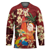 Crimson Red Tropical Christmas Hawaii Tapa Hockey Jersey Aloha Santa Drink Party - Polynesian Pride