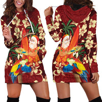 Crimson Red Tropical Christmas Hawaii Tapa Hoodie Dress Aloha Santa Drink Party - Polynesian Pride