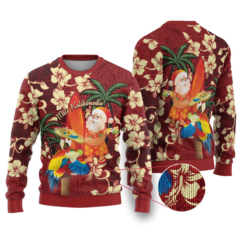 Crimson Red Tropical Christmas Hawaii Tapa Ugly Christmas Sweater Aloha Santa Drink Party - Polynesian Pride