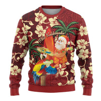 Crimson Red Tropical Christmas Hawaii Tapa Ugly Christmas Sweater Aloha Santa Drink Party - Polynesian Pride