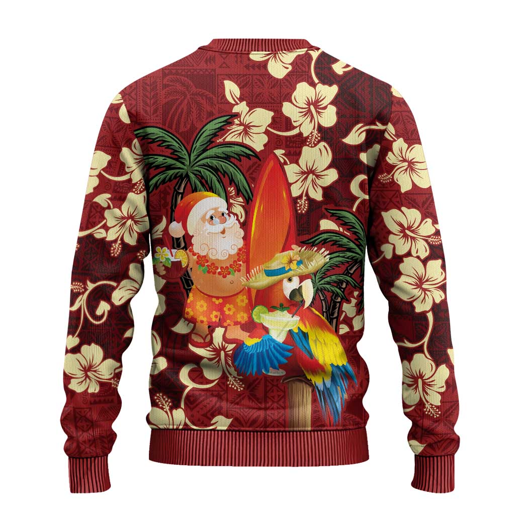 Crimson Red Tropical Christmas Hawaii Tapa Ugly Christmas Sweater Aloha Santa Drink Party - Polynesian Pride
