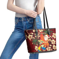 Crimson Red Tropical Christmas Hawaii Tapa Leather Tote Bag Aloha Santa Drink Party - Polynesian Pride
