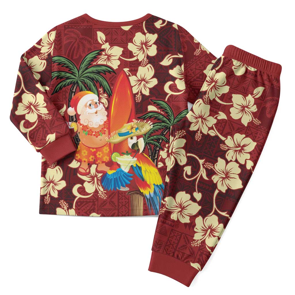 Crimson Red Tropical Christmas Hawaii Tapa Christmas Pajama Set Aloha Santa Drink Party - Polynesian Pride