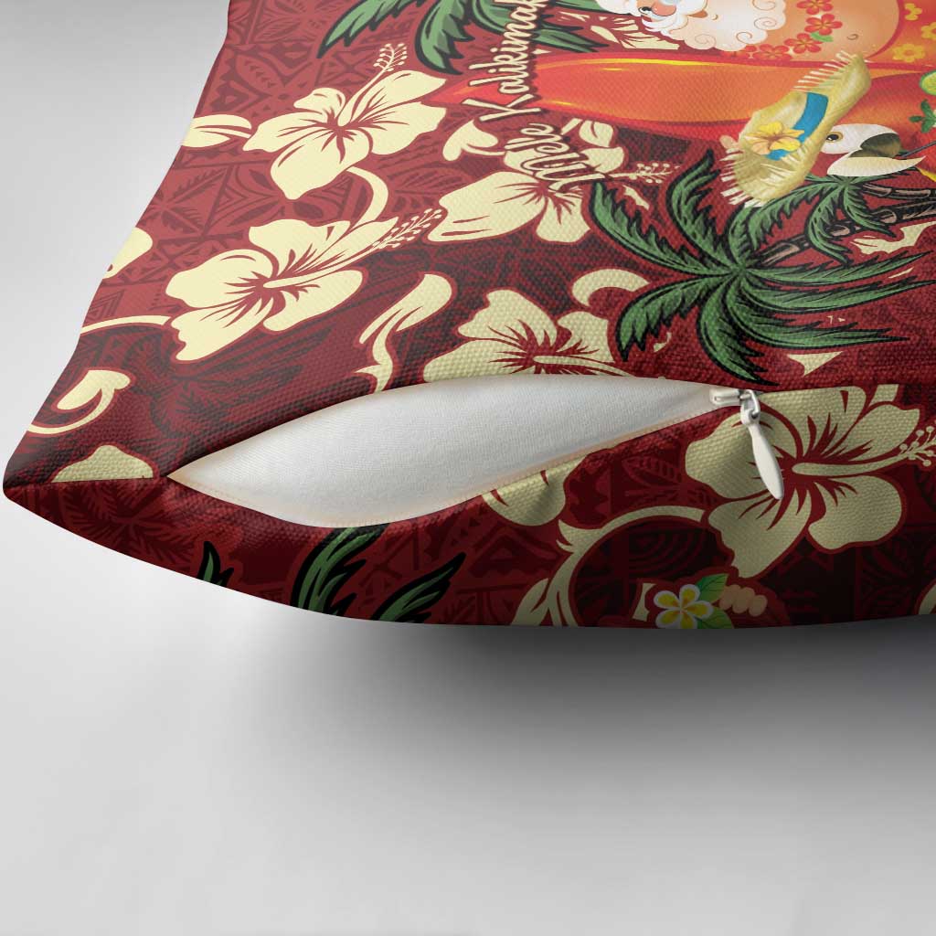 Crimson Red Tropical Christmas Hawaii Tapa Pillow Cover Aloha Santa Drink Party - Polynesian Pride