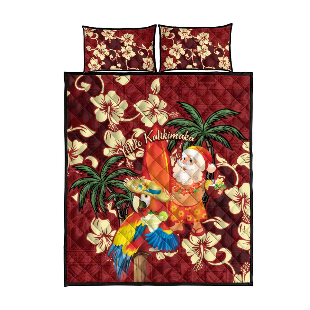 Crimson Red Tropical Christmas Hawaii Tapa Quilt Bed Set Aloha Santa Drink Party - Polynesian Pride
