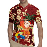 Crimson Red Tropical Christmas Hawaii Tapa Rugby Jersey Aloha Santa Drink Party - Polynesian Pride